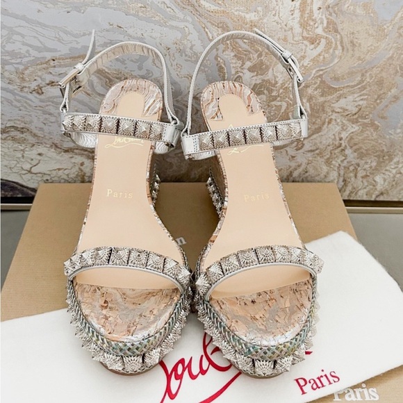 Christian Louboutin Shoes - Christian Louboutin Pira Ryad Iridescent studded platform wedge